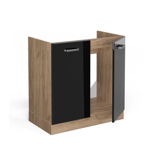 Meuble Bas Sous-évier R-line 41098 Noir Haute Brillance 80cm Sans Pt