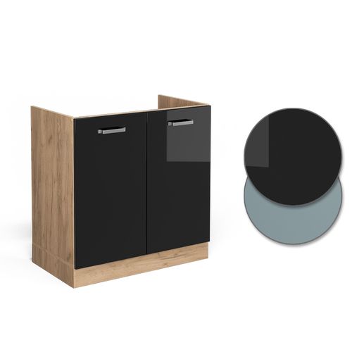 Meuble Bas Sous-évier R-line 41098 Noir Haute Brillance 80cm Sans Pt