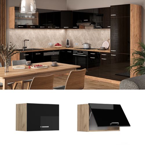 Elément Haut De Cuisine R-line 41112 Noir Haute Brillance 60cm Plat