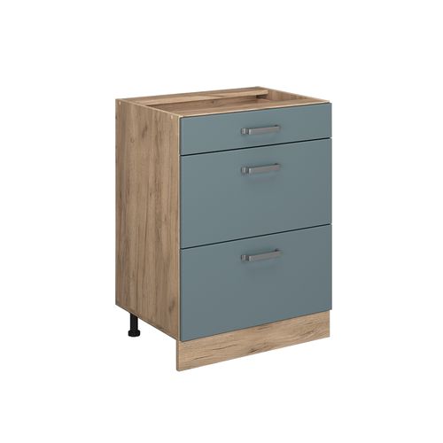 Meuble Cuisine R-line 41125 Bleu-gris 60cm Avec Tiroirs, Sans Pt