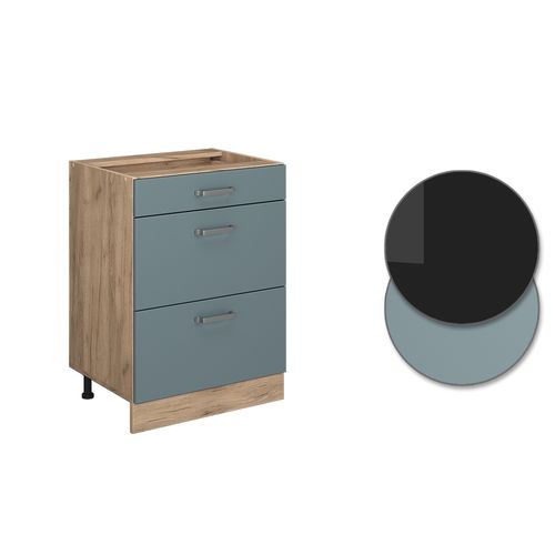 Meuble Cuisine R-line 41125 Bleu-gris 60cm Avec Tiroirs, Sans Pt