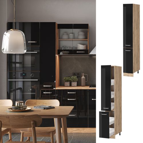 Meuble Haute De Cuisine R-line 41142 Noir Haute Brillance 30cm