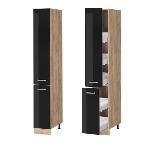 Meuble Haute De Cuisine R-line 41142 Noir Haute Brillance 30cm