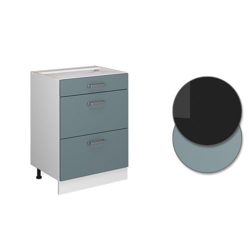 Meuble Cuisine R-line 41147 Bleu-gris 60cm Avec Tiroirs, Sans Pt