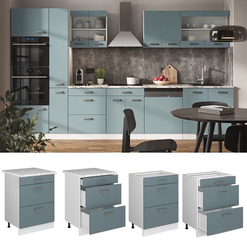 Meuble Cuisine R-line 41147 Bleu-gris 60cm Avec Tiroirs, Sans Pt