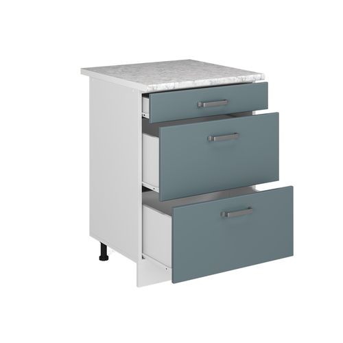 Meuble Cuisine R-line 41148 Bleu-gris 60cm Avec Tiroirs, Pt Marbre