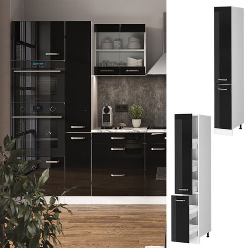 Meuble Haute De Cuisine R-line 41172 Noir Haute Brillance 30cm