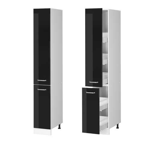 Meuble Haute De Cuisine R-line 41172 Noir Haute Brillance 30cm