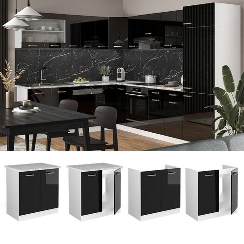 Meuble Bas Sous-évier R-line 41228 Noir Haute Brillance 80cm Sans Pt