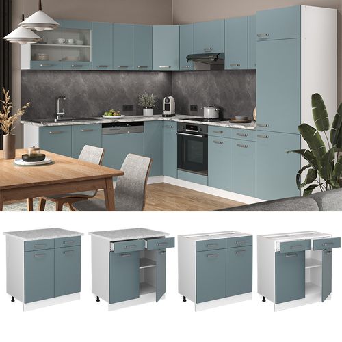 Meuble Cuisine R-line 41201 Bleu-gris 80cm , Sans Plan De Travail