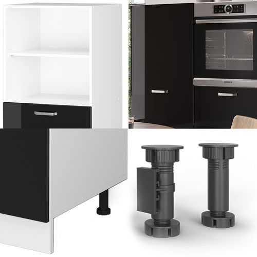 Bloc De Cuisine R-line 40991 Noir Brillant/blanc 180cm Sans Pt