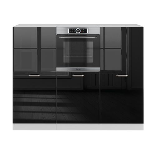Bloc De Cuisine R-line 40991 Noir Brillant/blanc 180cm Sans Pt