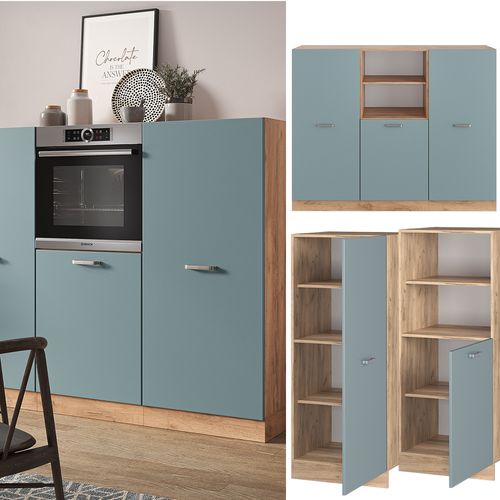 Bloc De Cuisine R-line 41020 Bleu-gris/chêne Doré 180cm Sans Pt