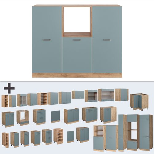 Bloc De Cuisine R-line 41020 Bleu-gris/chêne Doré 180cm Sans Pt