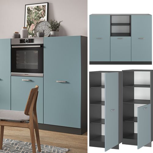 Bloc De Cuisine R-line 41029 Bleu-gris/anthracite 180cm Sans Pt
