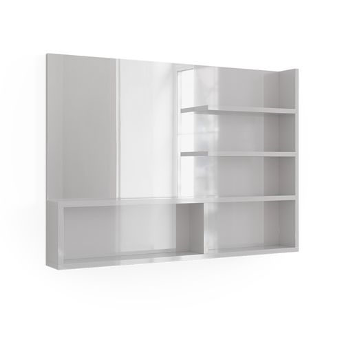 Miroir Mural , Blanc Haute Brillance, 89.8x65cm Avec Compartiments Ouverts