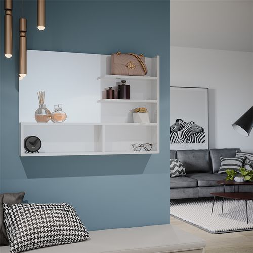 Miroir Mural , Blanc Haute Brillance, 89.8x65cm Avec Compartiments Ouverts