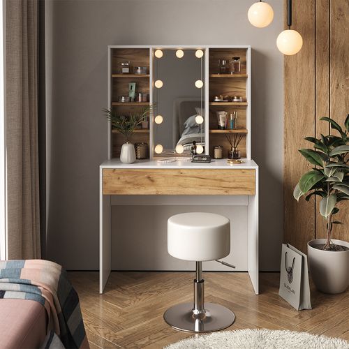 Coiffeuse Alexa 41326 Chêne Doré/blanc 93cm Avec Tabouret