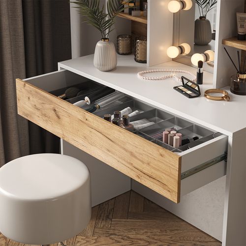 Coiffeuse Alexa 41326 Chêne Doré/blanc 93cm Avec Tabouret