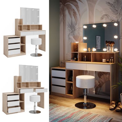 Coiffeuse Anja 41331 Blanc/sonoma 139.8cm Avec Éclairage LED Et Tabouret