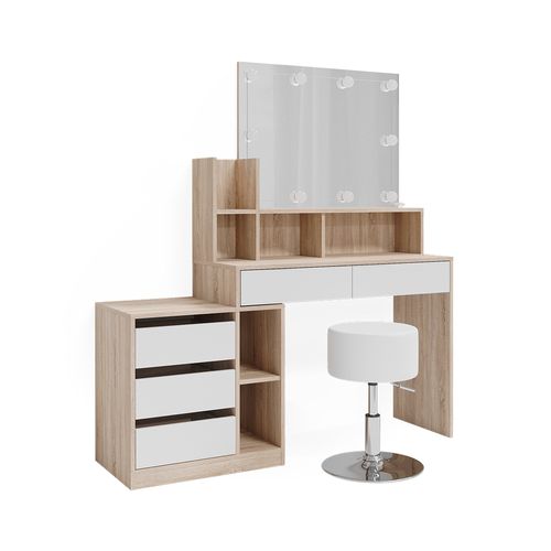 Coiffeuse Anja 41331 Blanc/sonoma 139.8cm Avec Éclairage LED Et Tabouret