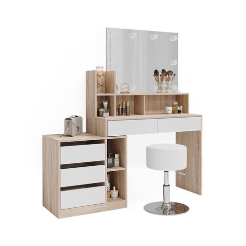 Coiffeuse Anja 41331 Blanc/sonoma 139.8cm Avec Éclairage LED Et Tabouret