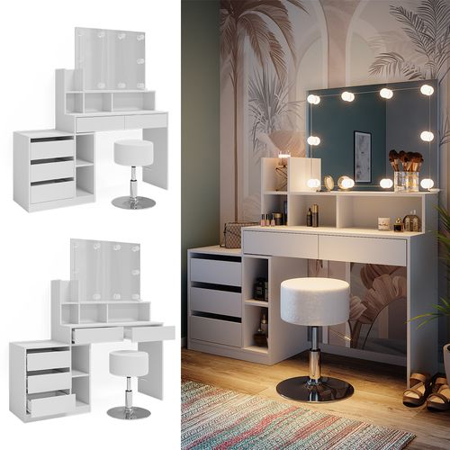 Coiffeuse Anja 41334 Blanc 139.8cm Avec Éclairage LED Et Tabouret