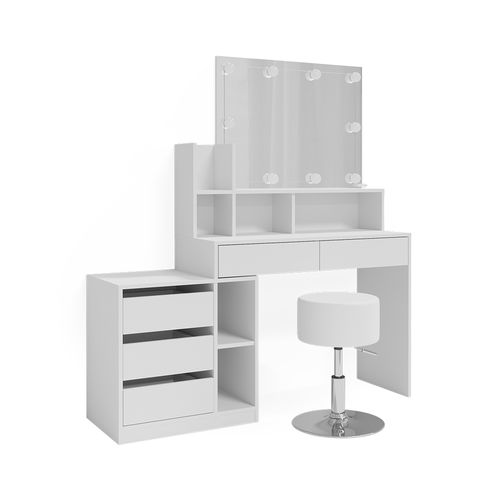 Coiffeuse Anja 41334 Blanc 139.8cm Avec Éclairage LED Et Tabouret