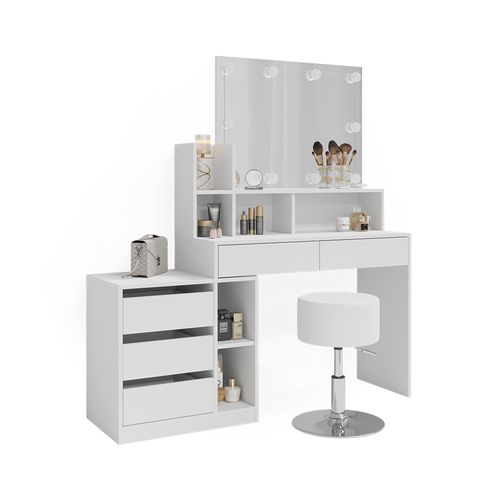 Coiffeuse Anja 41334 Blanc 139.8cm Avec Éclairage LED Et Tabouret