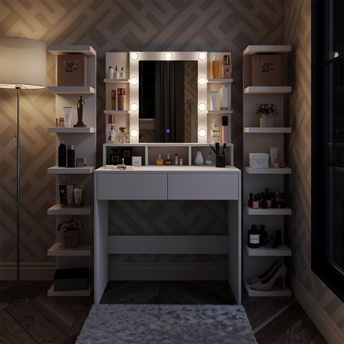 Coiffeuse Taylor 41304 Blanc 80cm Avec Éclairage LED