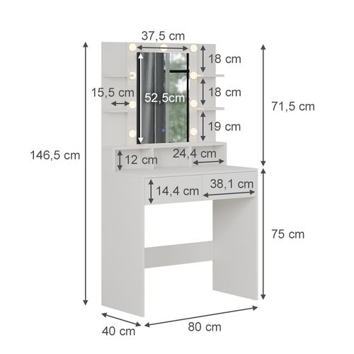 Coiffeuse Taylor 41304 Blanc 80cm Avec Éclairage LED