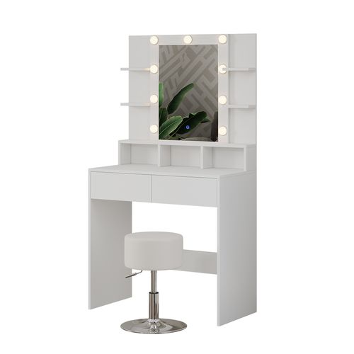 Coiffeuse Taylor 41305 Blanc 80cm Avec Éclairage LED Et Tabouret