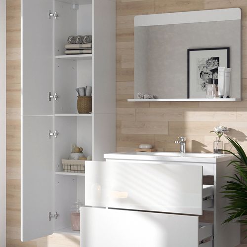 Meubles Bain Izan 41540 Blanc 4 Pièces Avec Armoire Haute