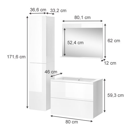 Meubles Bain Izan 41540 Blanc 4 Pièces Avec Armoire Haute
