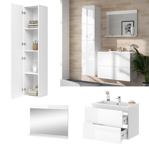 Meubles Bain Izan 41540 Blanc 4 Pièces Avec Armoire Haute
