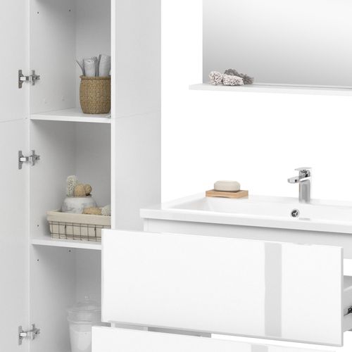 Meubles Bain Izan 41540 Blanc 4 Pièces Avec Armoire Haute