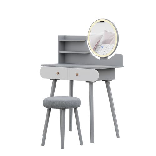 Coiffeuse Edda 41499 Gris 80cm Avec Éclairage LED Et Tabouret