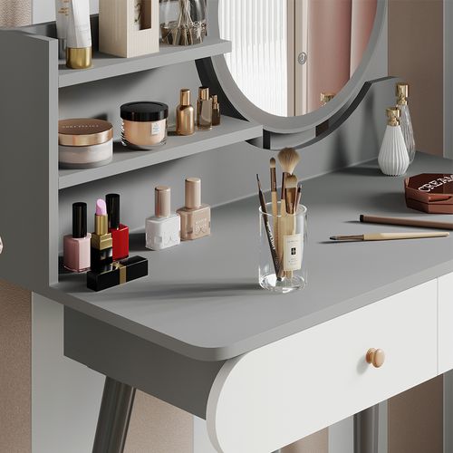 Coiffeuse Edda 41499 Gris 80cm Avec Éclairage LED Et Tabouret