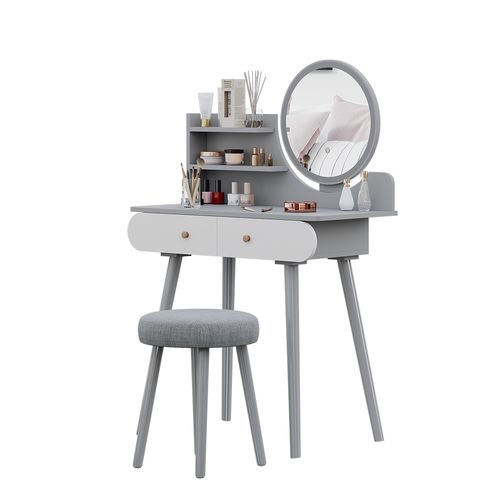 Coiffeuse Edda 41499 Gris 80cm Avec Éclairage LED Et Tabouret