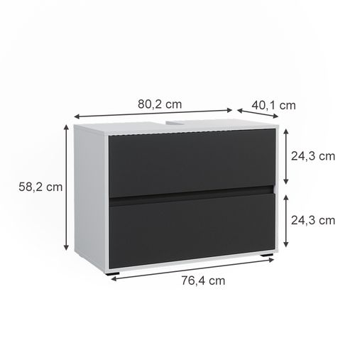 Meuble Sous Vasque Simple Maltin 41485 Blanc/anthracite 80.2x58.2cm Avec Deux Grands Tiroirs