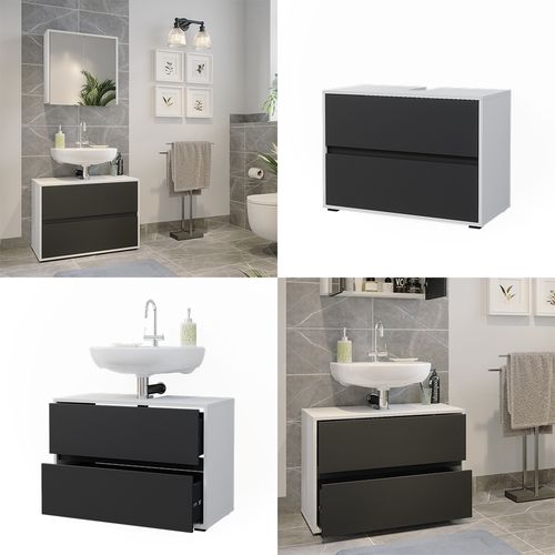 Meuble Sous Vasque Simple Maltin 41485 Blanc/anthracite 80.2x58.2cm Avec Deux Grands Tiroirs