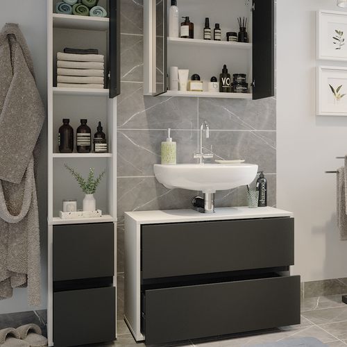 Meubles Bain Maltin 41599 Blanc/anthracite 3 Pièces, Avec Armoire Haute