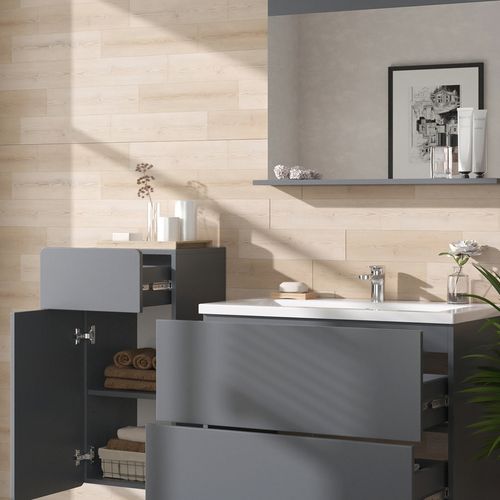 Ensemble De Meubles De Salle De Bain Izan 41609 Gris 4 Pièces Avec Armoire De Milieu