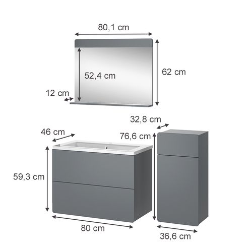 Ensemble De Meubles De Salle De Bain Izan 41609 Gris 4 Pièces Avec Armoire De Milieu