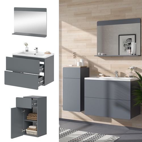 Ensemble De Meubles De Salle De Bain Izan 41609 Gris 4 Pièces Avec Armoire De Milieu
