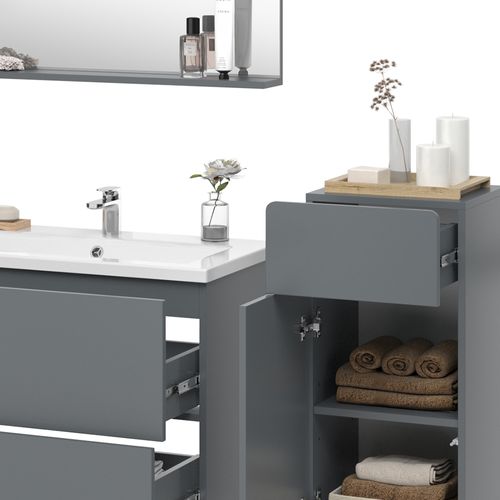Ensemble De Meubles De Salle De Bain Izan 41609 Gris 4 Pièces Avec Armoire De Milieu