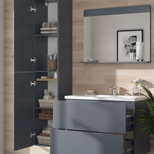 Meubles Bain Izan 41610 Gris 4 Pièces Avec Armoire Haute