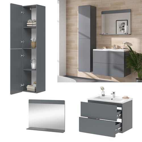 Meubles Bain Izan 41610 Gris 4 Pièces Avec Armoire Haute