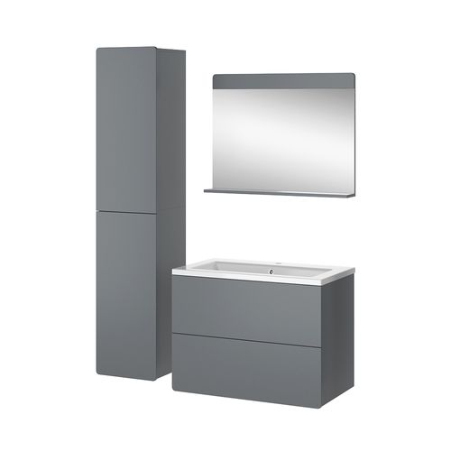 Meubles Bain Izan 41610 Gris 4 Pièces Avec Armoire Haute