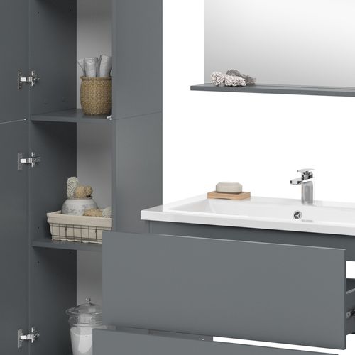 Meubles Bain Izan 41610 Gris 4 Pièces Avec Armoire Haute